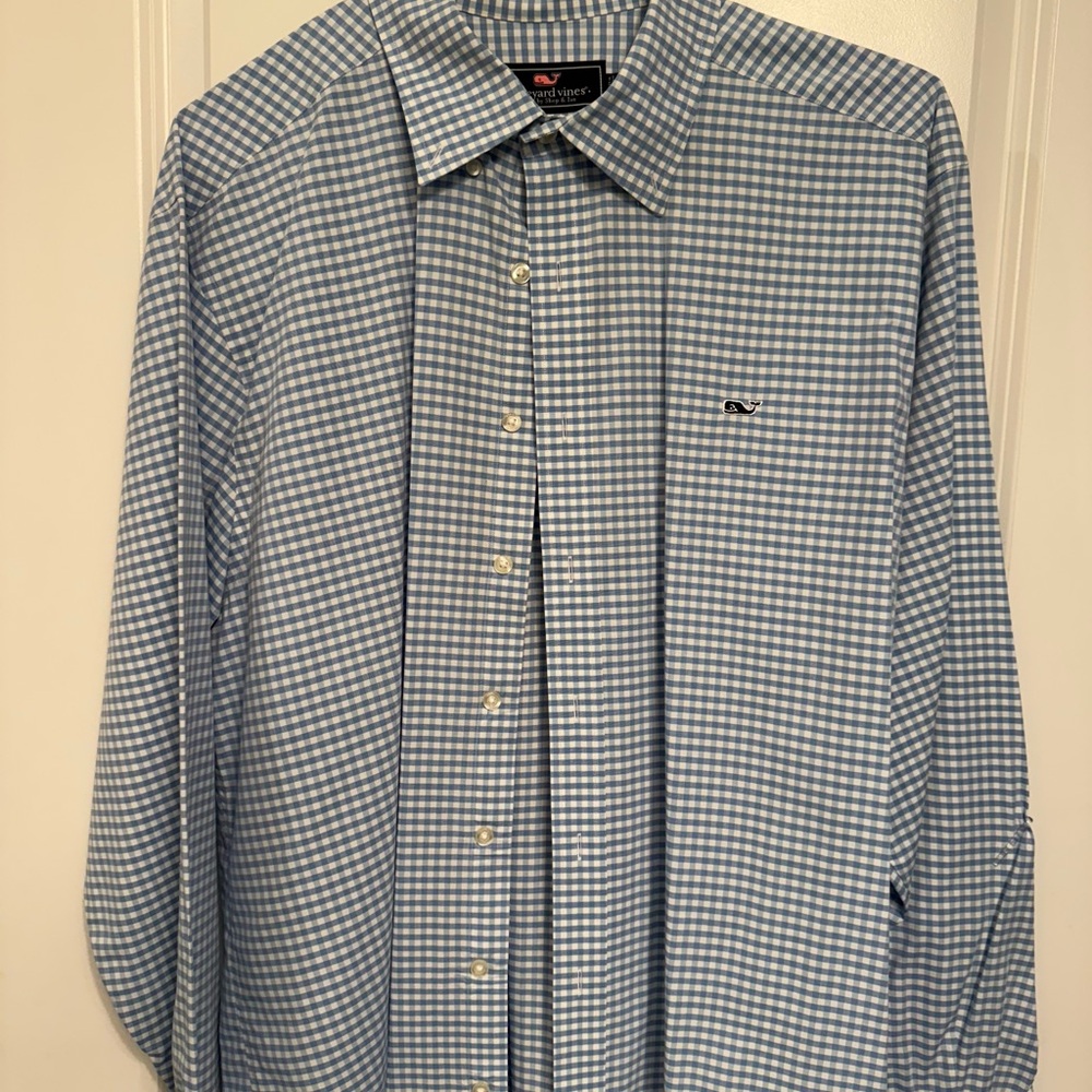 Vineyard Vines Men's Light Blue Gingham Shirt